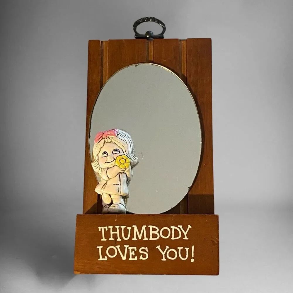 Vintage 1970's Russ Wallace Berries Mirror Plaque Thumbody Loves You!